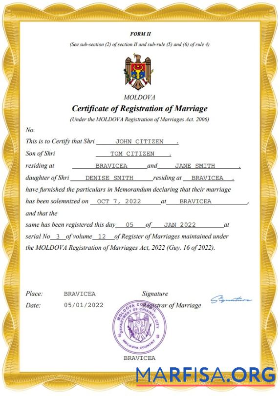 Realistic Moldova marriage certificate Word and PDF template